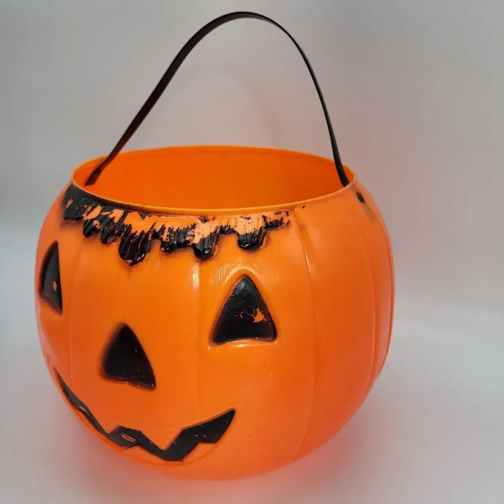 Vintage 1970 Empire Pumpkin Jack-O-Lantern Blow Mold Candy Pail Treat Bucket
